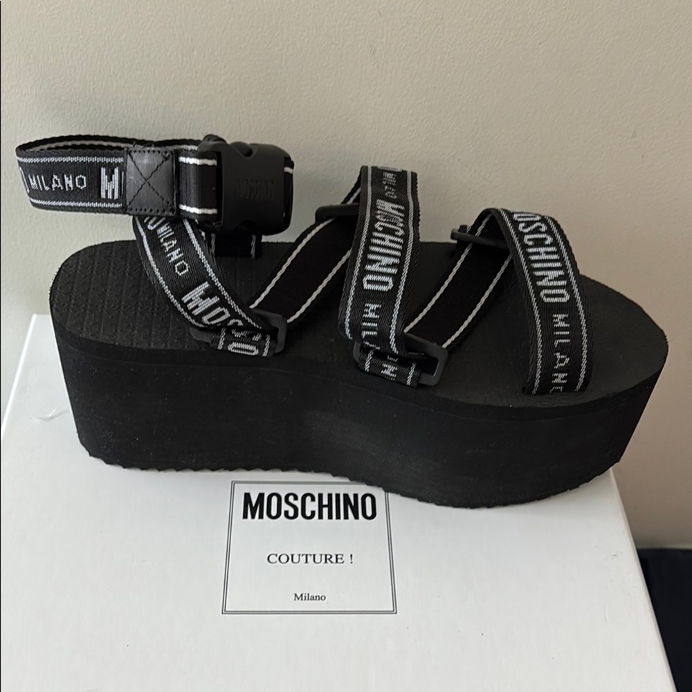 Moschino Black Strappy Platform Sandals